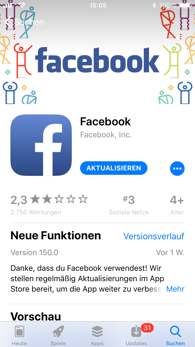 iPhone-Apps Auswahl Facebook