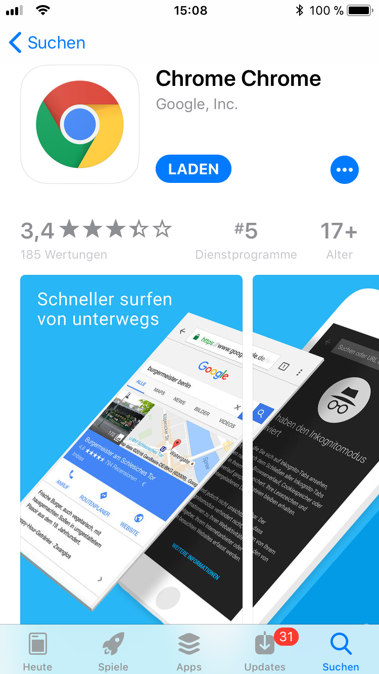 iPhone-Apps Auswahl Google Chrome