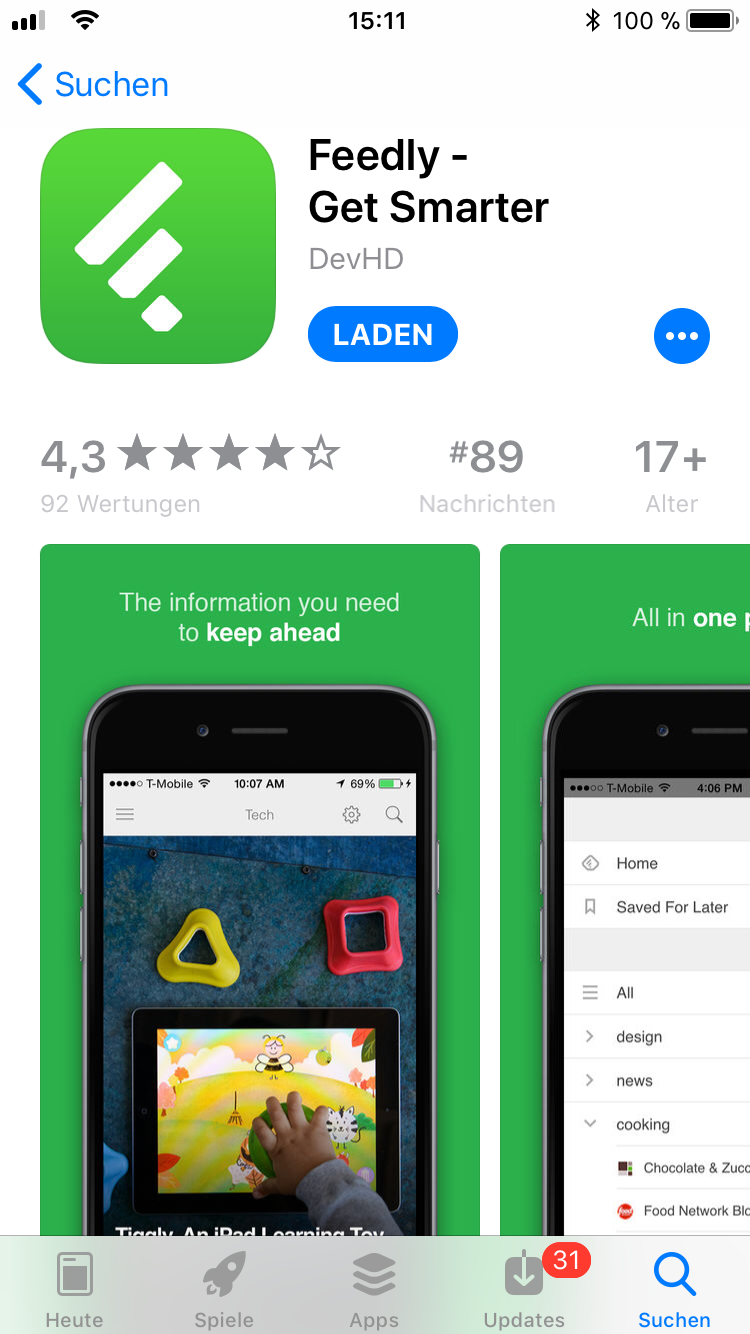 iPhone-Apps Auswahl feedly