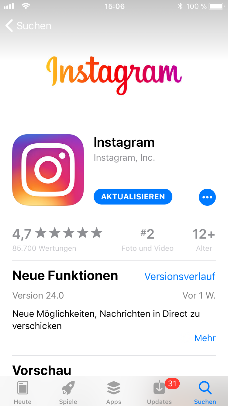 iPhone-Apps Auswahl Instagram