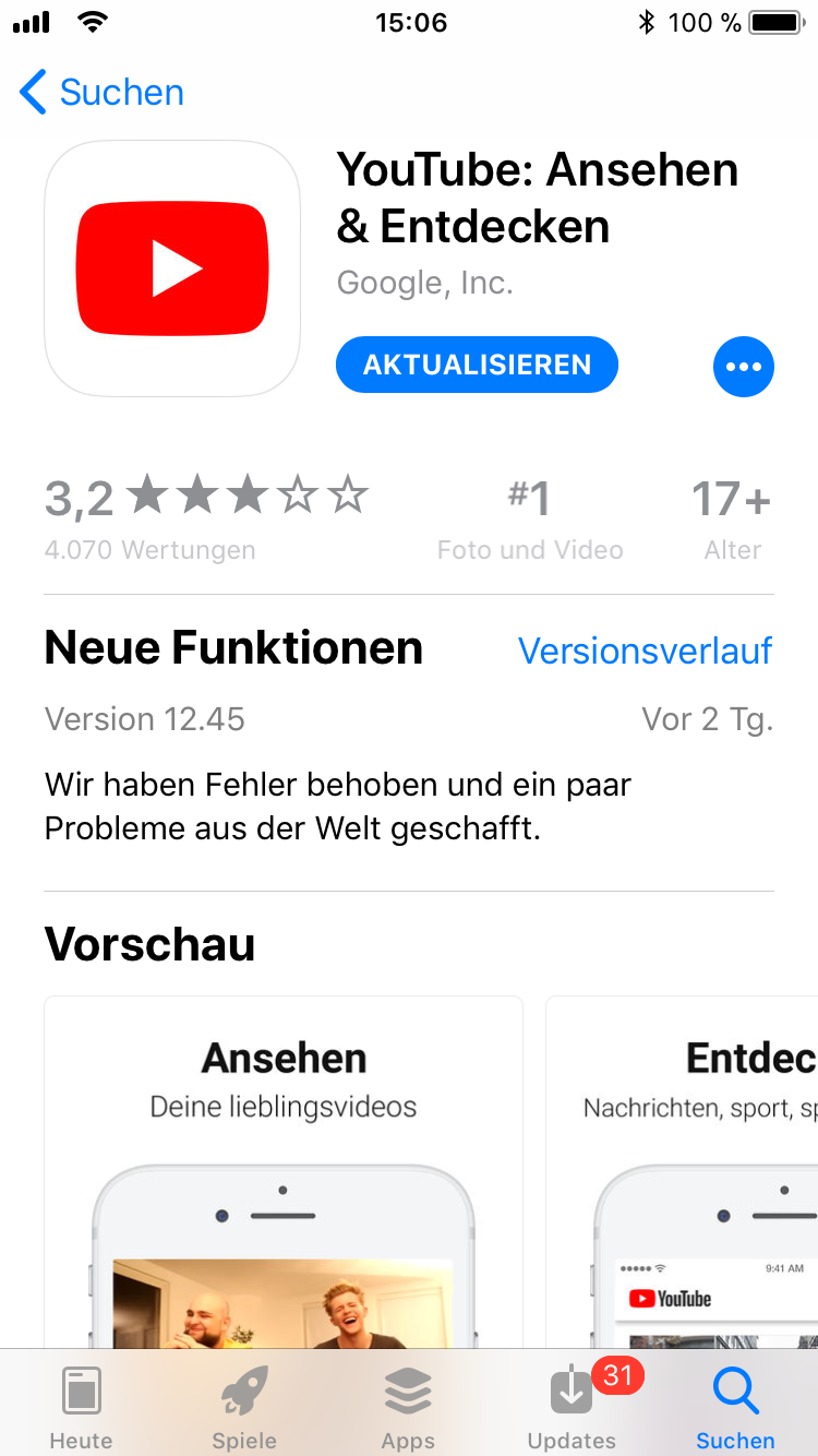 iPhone-Apps Auswahl YouTube
