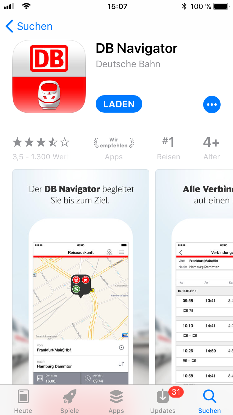 iPhone-Apps Auswahl DB Navigator