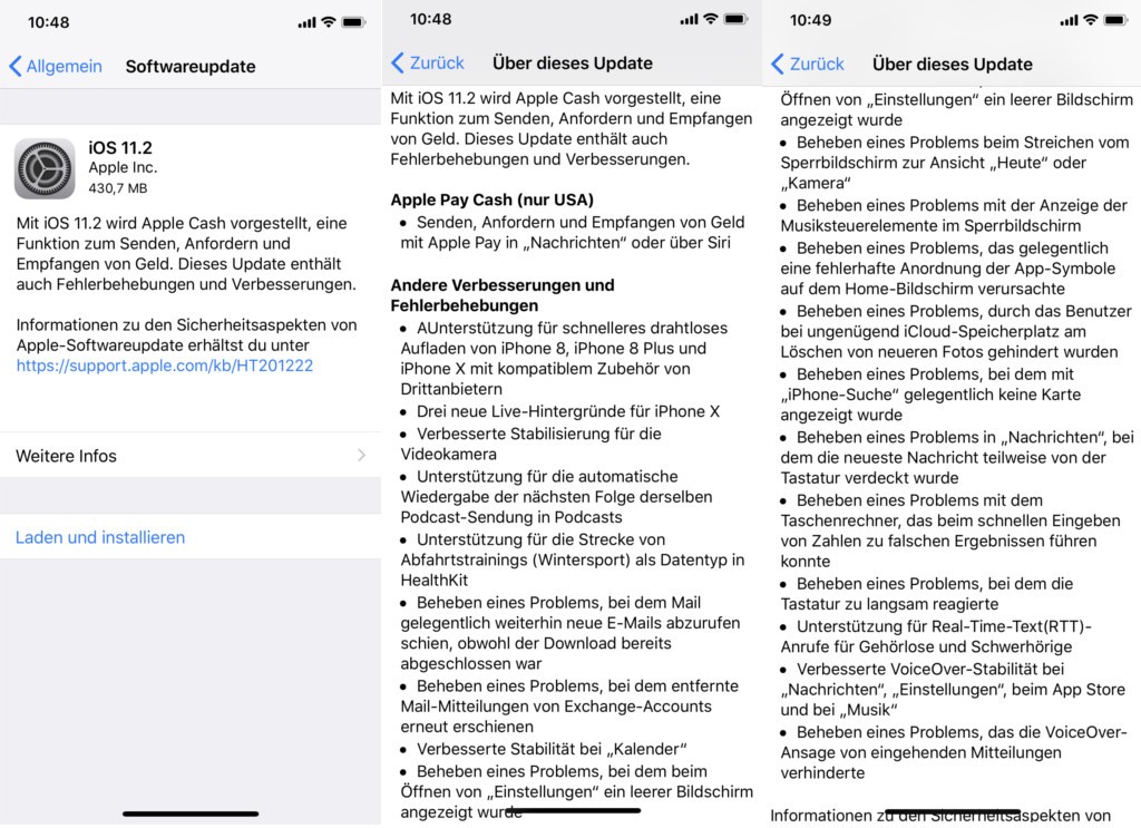 Update iOS 11.2 beim iPhone X