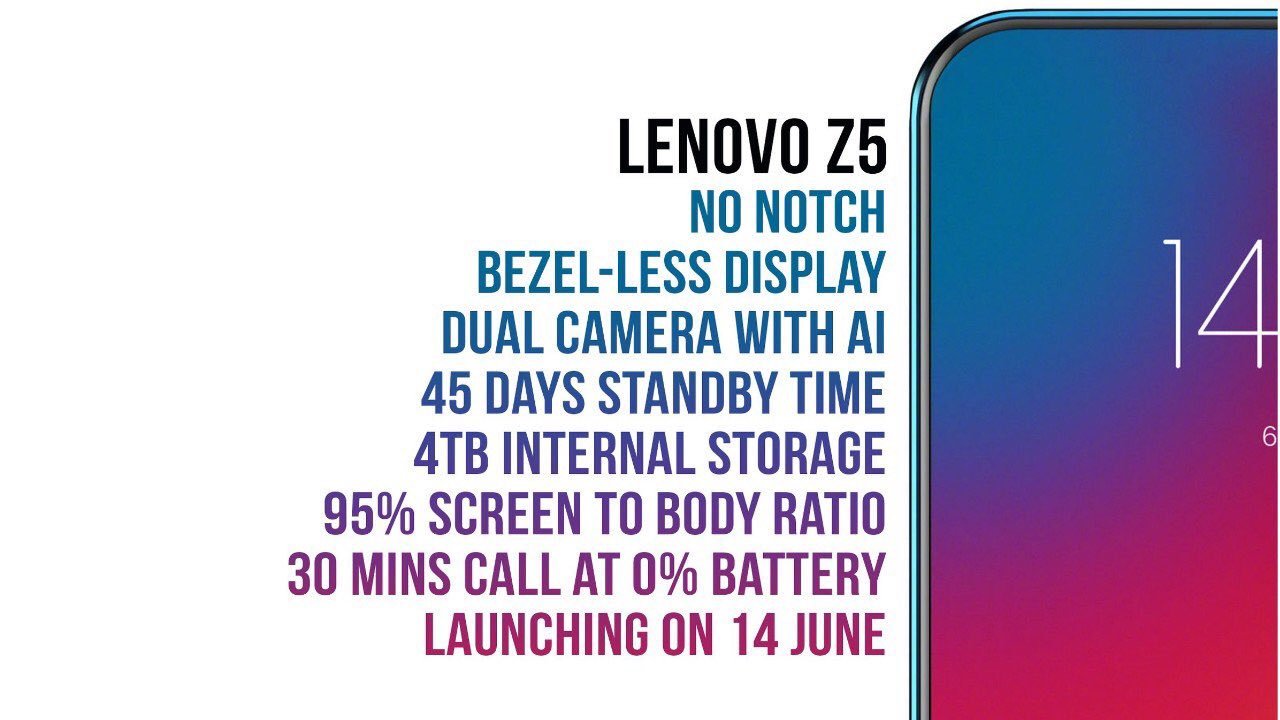 Das Lenovo Z5 soll am 5. Juni vorgestellt werden