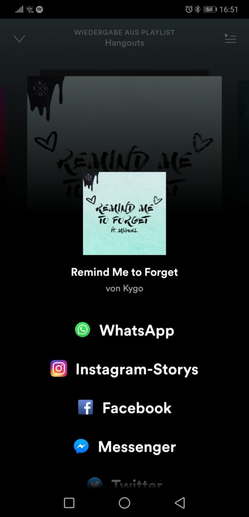 Screenshot Spotify-Musik als Instagram-Story teilen
