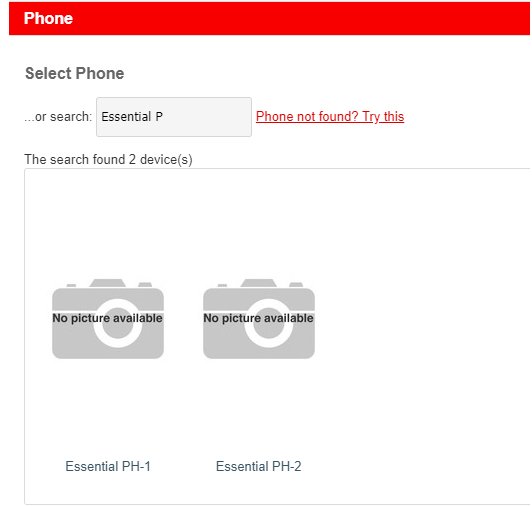 Essential Phone 2 auf der Vodafone-Webseite