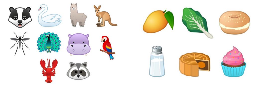 Emojis mit neuen Motiven für Lebensmittel und Tiere