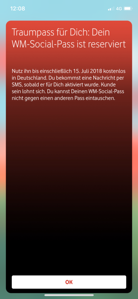 Vodafone WM-Social-Pass gebucht Screenshot