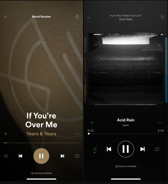 Spotify-Redesign: Links das neue, rechts das alte Aussehen. 