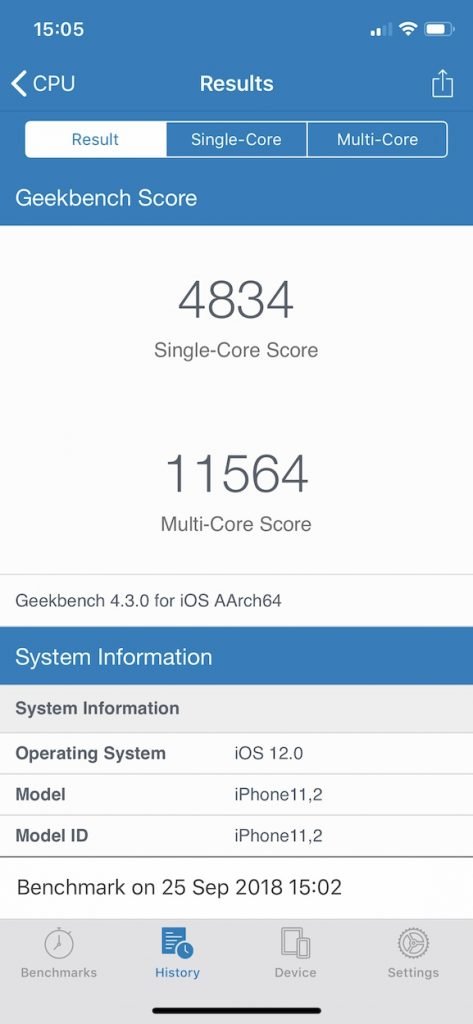 iPhone Xs Geekbench CPU