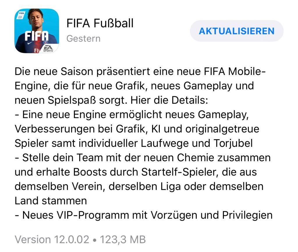 FIFA Mobile Update im App Store
