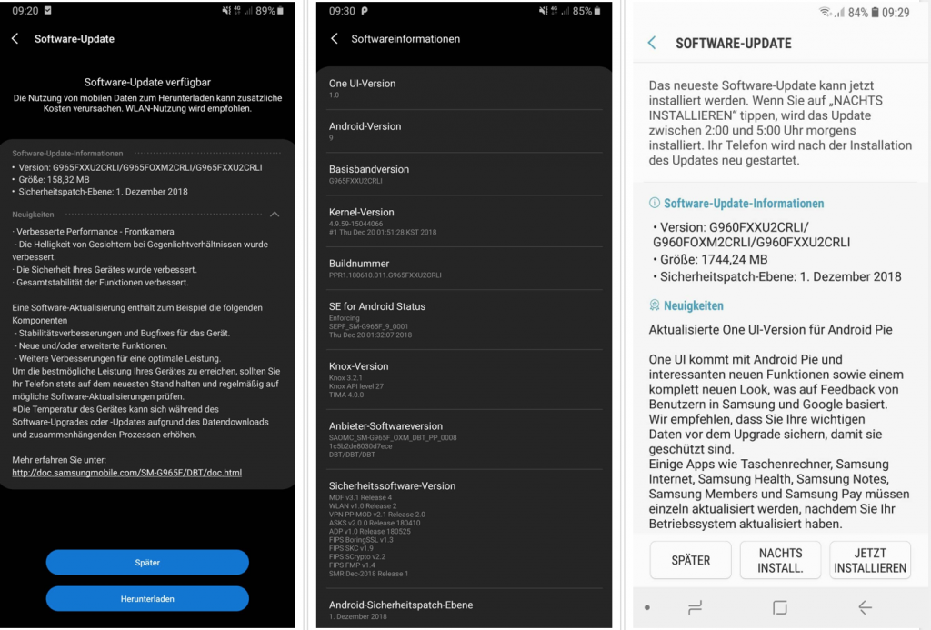 Samsung startet das Update auf Android 9 Pie für das Galaxy S9 Plus