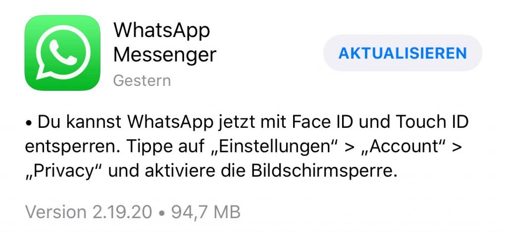 WhatsApp-Update mit Face ID und Touch ID