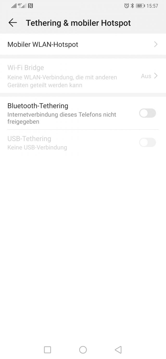Screenshot Tethering & mobiler Hotspot