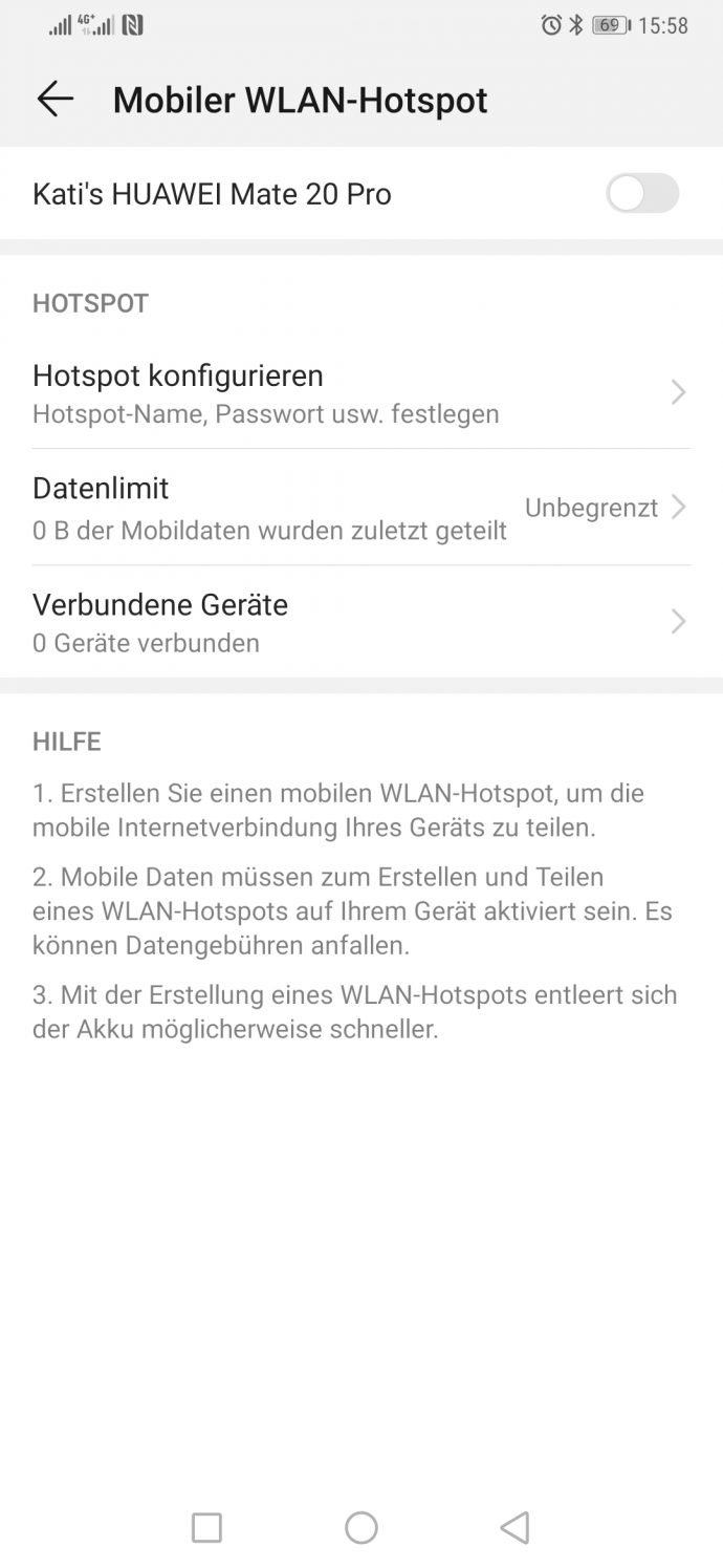 Screenshot Mobiler WLAN-Hotspot